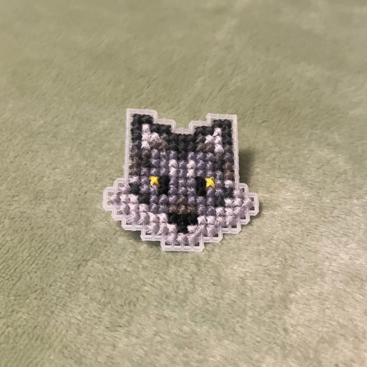 Cross Stitch Wolf Pin
